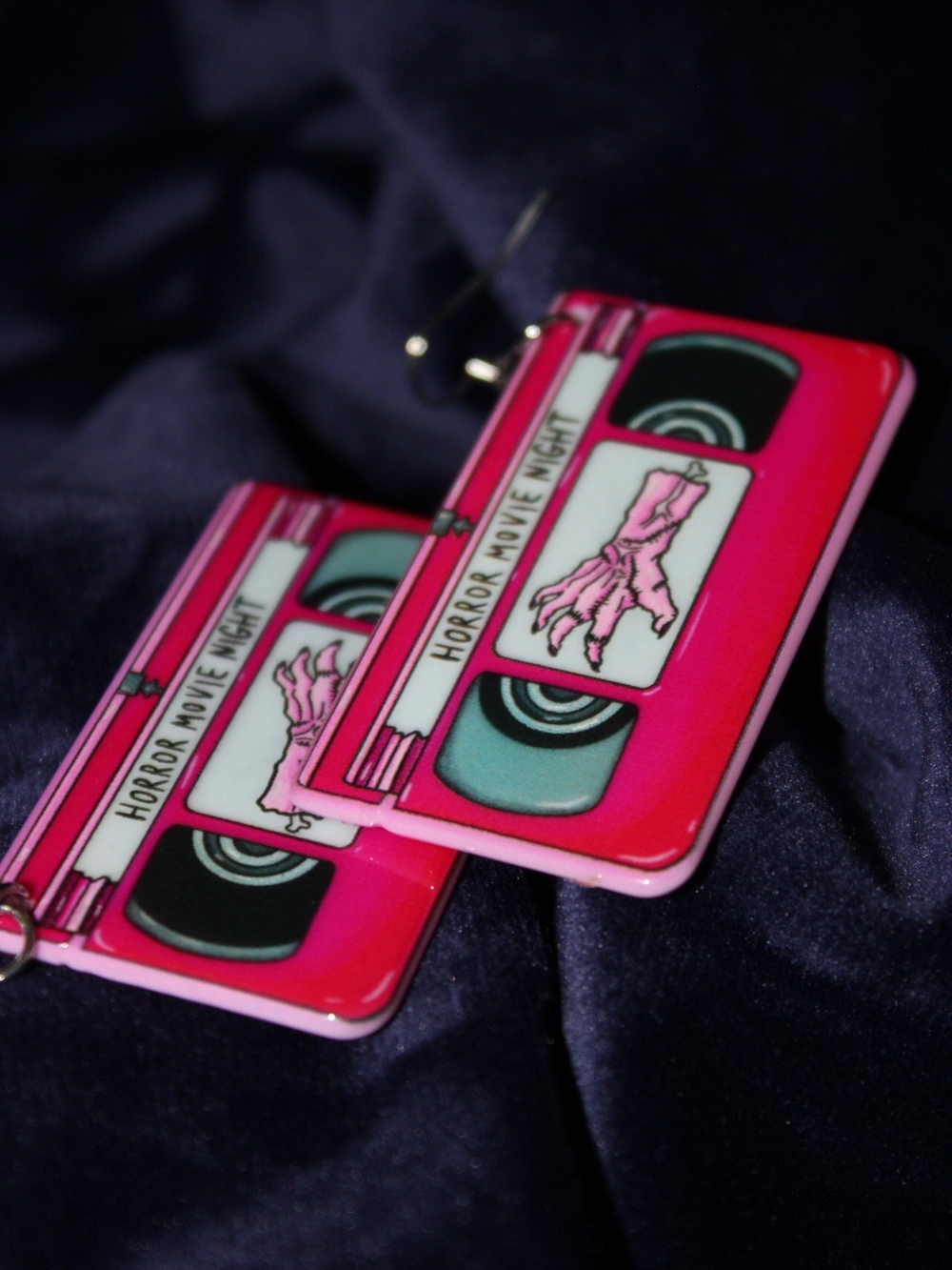 Pink Horror Movie Night Retro Cassette Earrings - Portable Audio Style